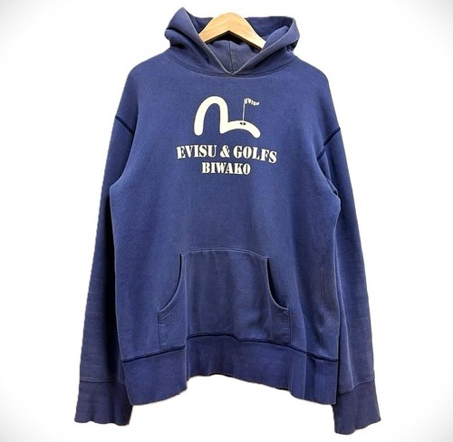 Evisu, EVISU Vintage Pullover Hoodie Japan Made by FULLCOUNT Size 40 Faded Navy Cotton