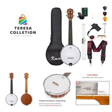 Concert Size Banjolele, 23'' Sapele 4 Strings Portable Mini Banjo Ukulele, Wi...