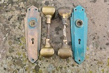 Vintage Brass Door Knobs Brass Plates Old Art Deco Copper Plated Antique with🔑 