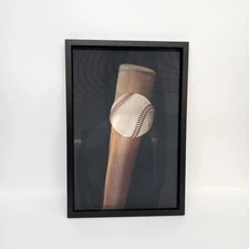 Baseball Bat & Ball 22.5x15.5" Digital Art Print Black Frame Modern for Decor