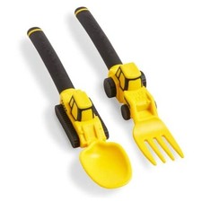 Utensil Set for Kids Construction Themed Fork and Spoon for Toddlers Yellow