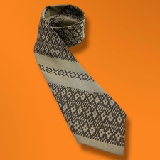 1970's Vintage Brown Tan Geometric Polyester Wide Necktie Tie Retro Grandpacore