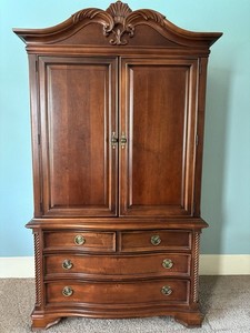 Brown Wood Wardrobe Armoire, 2 Mirrored Doors, 3 Drawers