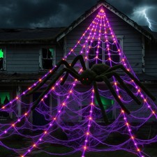 Halloween Decorations, 16.4FT Diameter Spider Web Lights with Black 5FT Spide...