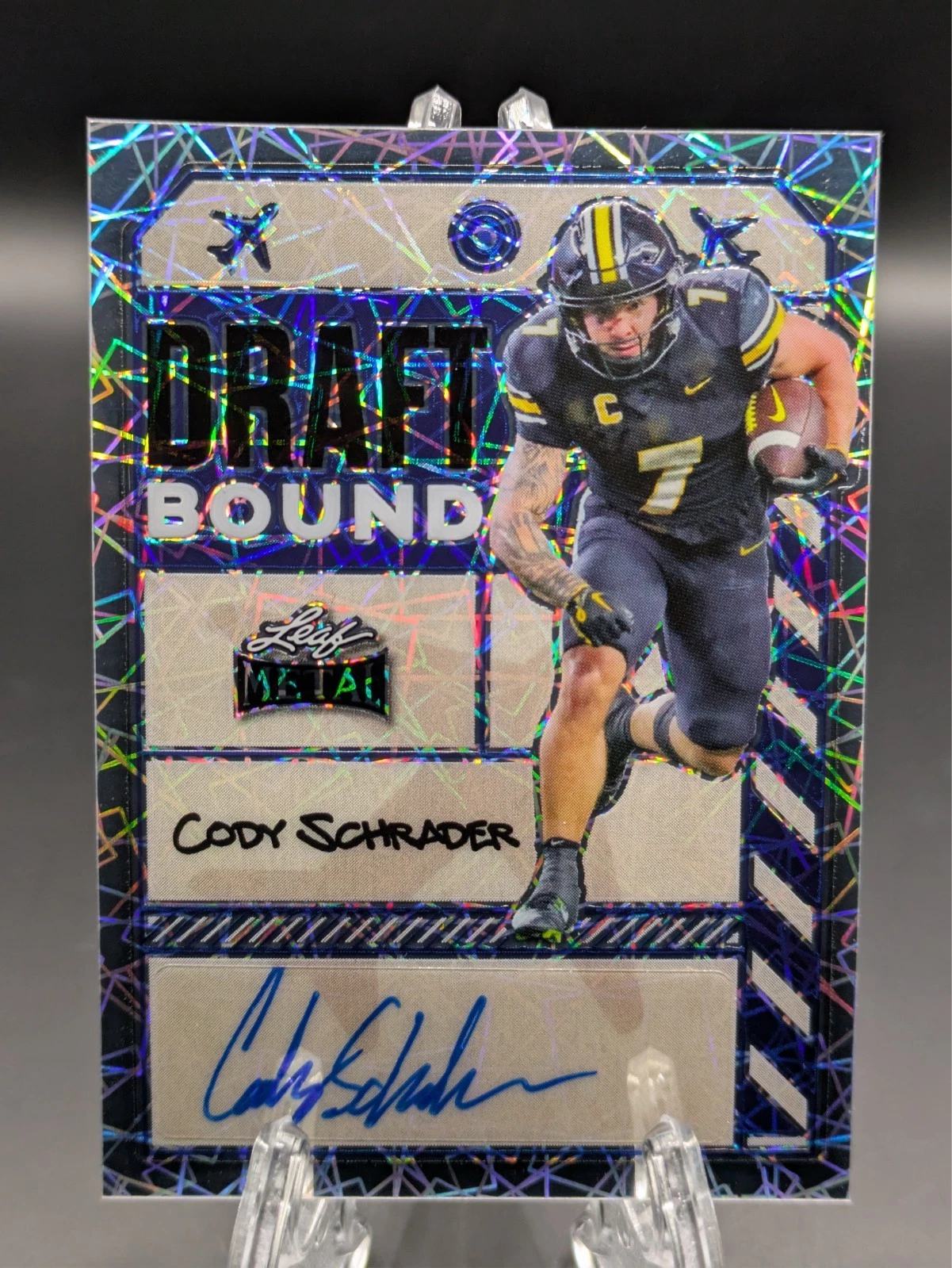 2024 Leaf Metal #1/5 Cody Schrader Draft Bound Blue Lazer Autograph