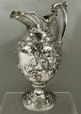 S. Kirk & Son Solid Silver Pitcher   c1850 EXOTIC BIRDS IN GRAPE & LEAF