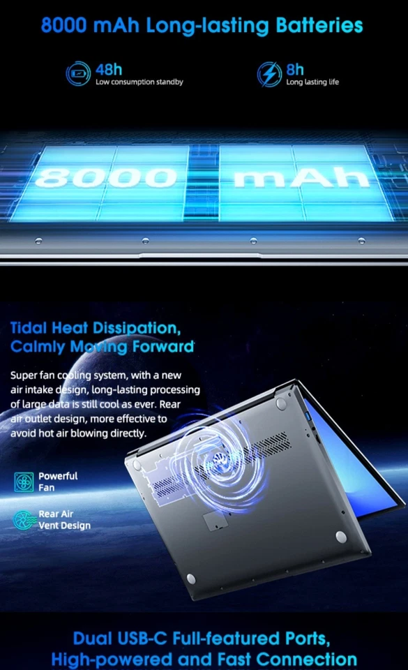 17.3 Inch IPS Black Naclud Laptop 1TB SSD DDR4 i3-5005U CPU Webcam USB 3.2* 2 - Image 4 of 4