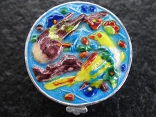 Pillendose Silber mit Emaille Handarbeit Vintage Design mit Vogel Motiv