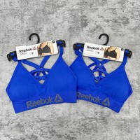 2 X Reebok Womens Seamless Sports Bra Padded Unwired High Support Blue XS #B33