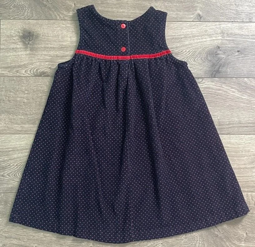 Girls Sz 4 Toddler Embroidered Strawberry & Polka Dot Soft Corduroy Cotton Dress - Image 3 of 3
