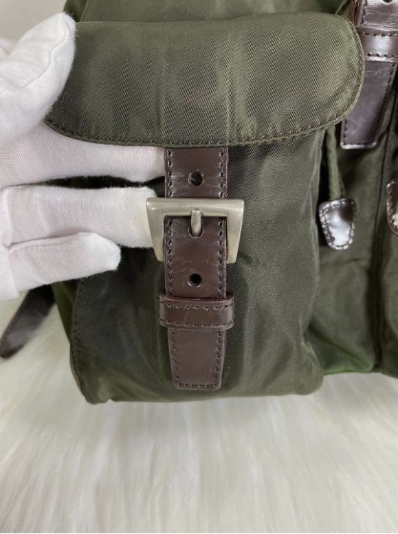 Prada Nylon Backpack Drawstring Triangle Logo Kha… - image 11