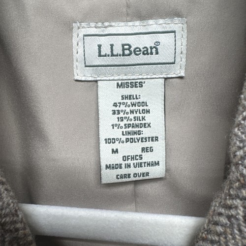 LL Bean Women's Tan Herringbone Silk Wool Blazer Jacket Size Medium M - Picture 4 of 11