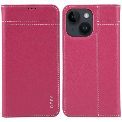 GEBEI Feinkörnige Ledertasche Rosa Rot für iPhone 14 Plus Horizontal