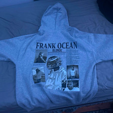 Mens L Gray Pullover Hoodie Cotton Blend Fran...