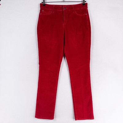 NYDJ Pants Womens 12 Red Corduroy Stretch Samantha Slim Shaping Classic Casual