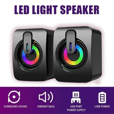 USB Kabelgebunden LED Computer Lautsprecher Stereo Bass Subwoofer 3,5 mm für Desktop PC MP3