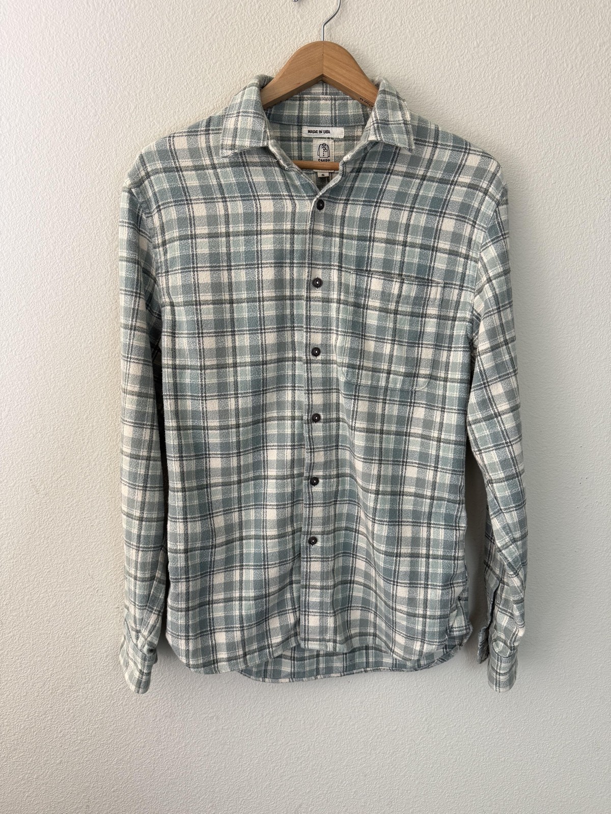 Hiroshi Kato Shirt Mens Small Green Plaid Flannel Button Up Made In USA Casual