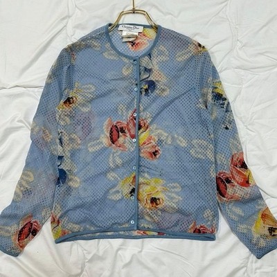 Christian Dior ディオール ガリアーノ 装飾 38 Christian Dior by John Galliano Floral Mesh Cardigan FR 38 Blue