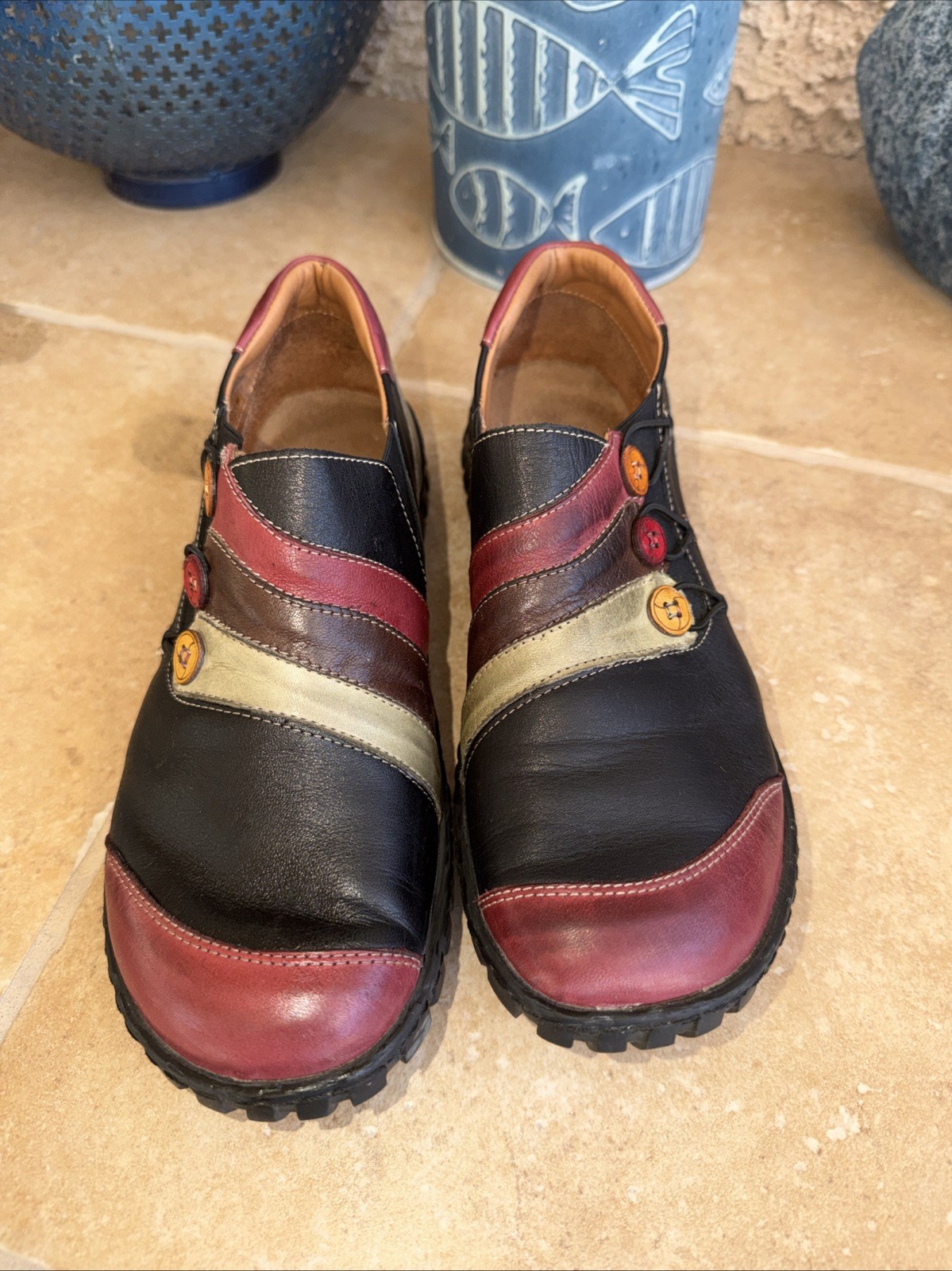 Spring Step patchwork shoes black red women's com… - image 1