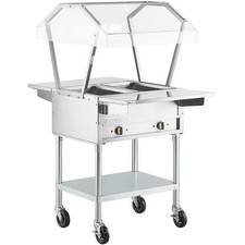 Two Pan Electric Steam Table w/ Sneeze Guard, Tray Slides, & Casters 120V, 1000W