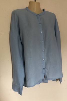 Eileen Fisher Oversized Blouse Size Medium Light Blue Linen Blend Has Flaws READ