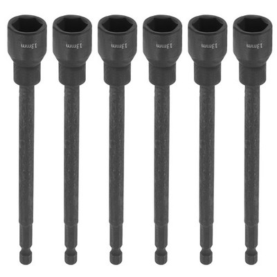 6pcs Nut Driver Drill Bit 13mm Socket 1/4'' Hex Shank 6'' Long Magnetic Setter,