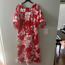Vintage Hilo Hattie Maxi Dress Hawaii 12 Large Mumu Red Floral