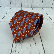 Burberry Orange/Gold Silk Horse Bit Equestrian Pattern Neck Tie Made in France