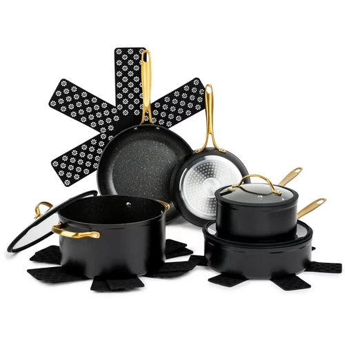12-Piece Non-Stick Cookware Set Signature Collection Pans Set - Black & Gold