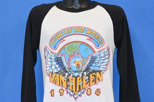 80s VAN HALEN WORLD TOUR BLACK RAGLAN ROCK CONC 1980s vintage concert t-shirt, vintage, size M, single stitch, B+ condition