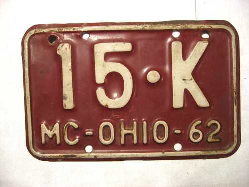 Vintage Ohio 1962 Motorcycle License Plate #15K- 2 xhs - VG