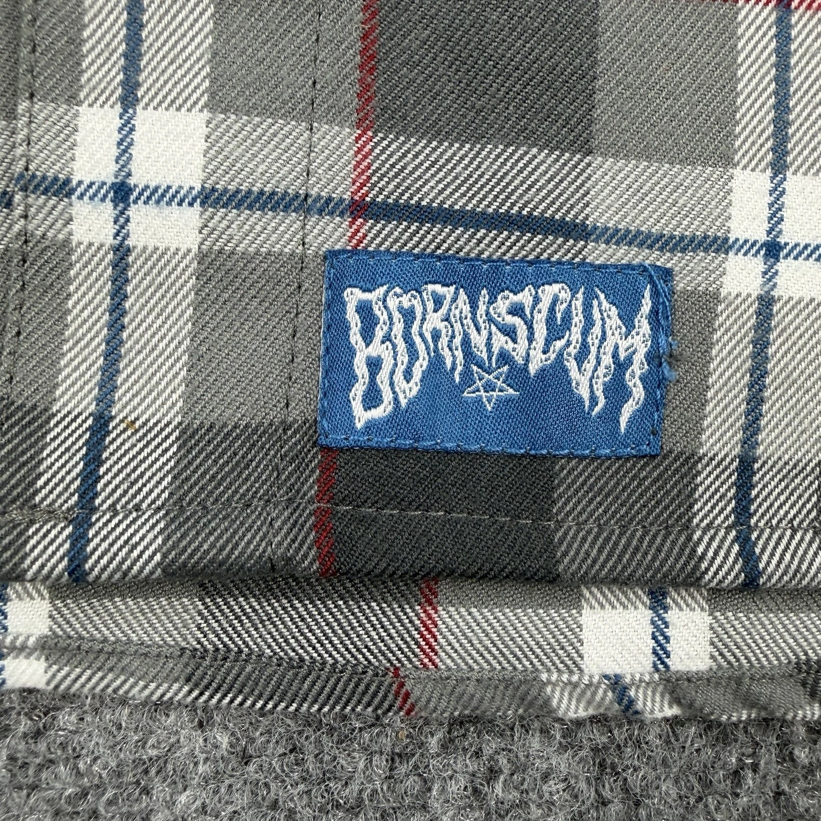 Born Scum Count Me Out Flannel Shirt Mens Small Gray Plaid Long Sleeve - product detail image 4