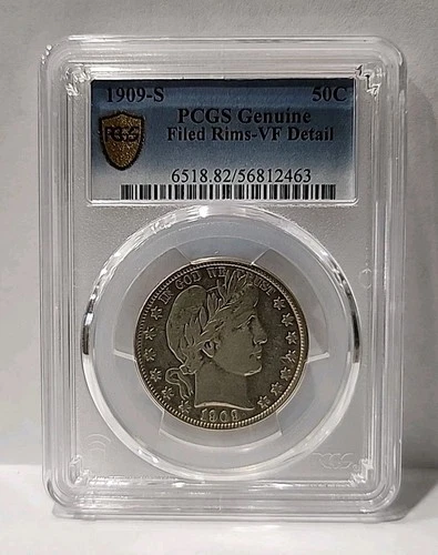 1909 S Barber Half Dollar - PCGS Genuine Filed Rims VF Detail