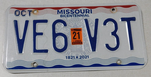 2021 Missouri passenger car license plate