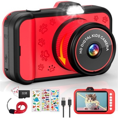 Kinderkamera 3,5 Zoll HD mit 10X Zoom, Selfie, Blitz, 32GB SD, Geschenk