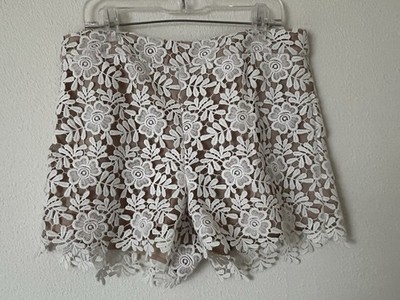 Alice + Olivia Embroidered Guipure Lace Floral Shorts White Nude Size 0