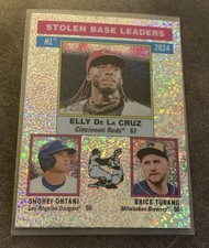2025 Topps Heritage NL Stolen Base Leaders Silver Sparkle - Cruz, Ohtani, Turang