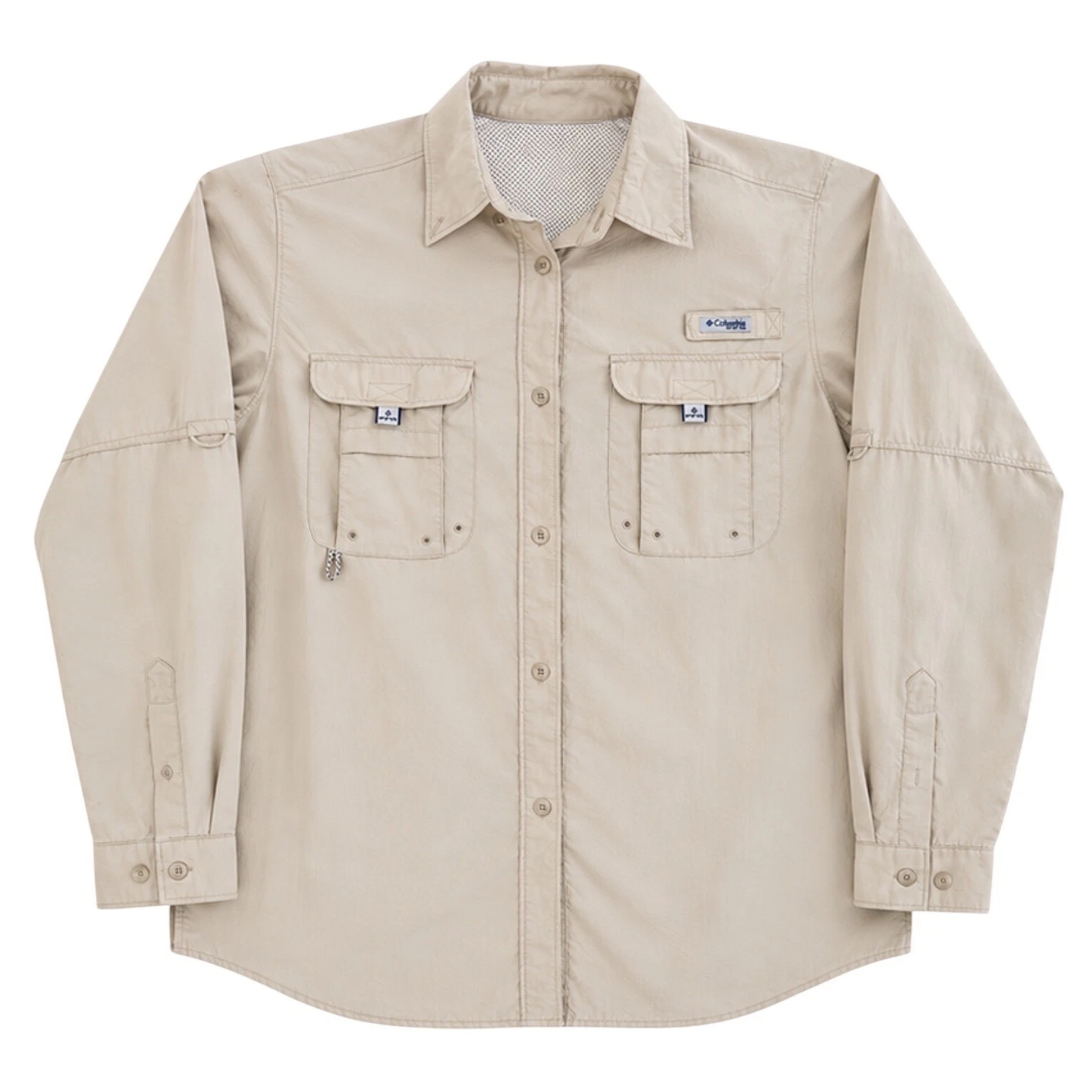 Columbia PFG Bahama II Long Sleeve Fishing Shirt Tan Khaki Mens UPF 30 Vent Back