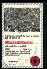 Ansichtskarte München, Münchner Hofbräuhaus, Festsaal, Urkunde mit Siegel 1911 