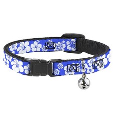 Hibiscus Blue White Breakaway Cat Collar 8-12" Neck 0.5" Wide Adjustable
