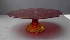 L.E. Smith Vintage 10.5" Amberina Glass Moon & Stars Cake Plate Stand