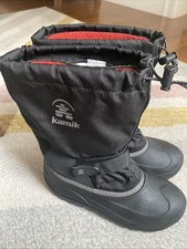 Kamik Black Snow Winter Waterproof Boots Big Kids Size 6 EUC No Tie