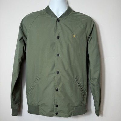 Farah Khaki Green Bomber Jacket Mens Small Snap Button Lightweight Casual Coat