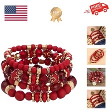 Women Beaded Bracelet Set  Colorful Boho Stackable Trendy Design with Crysta...