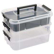 3-Layer Plastic Craft Storage Container with Removable Tray, Stackable Art  ...