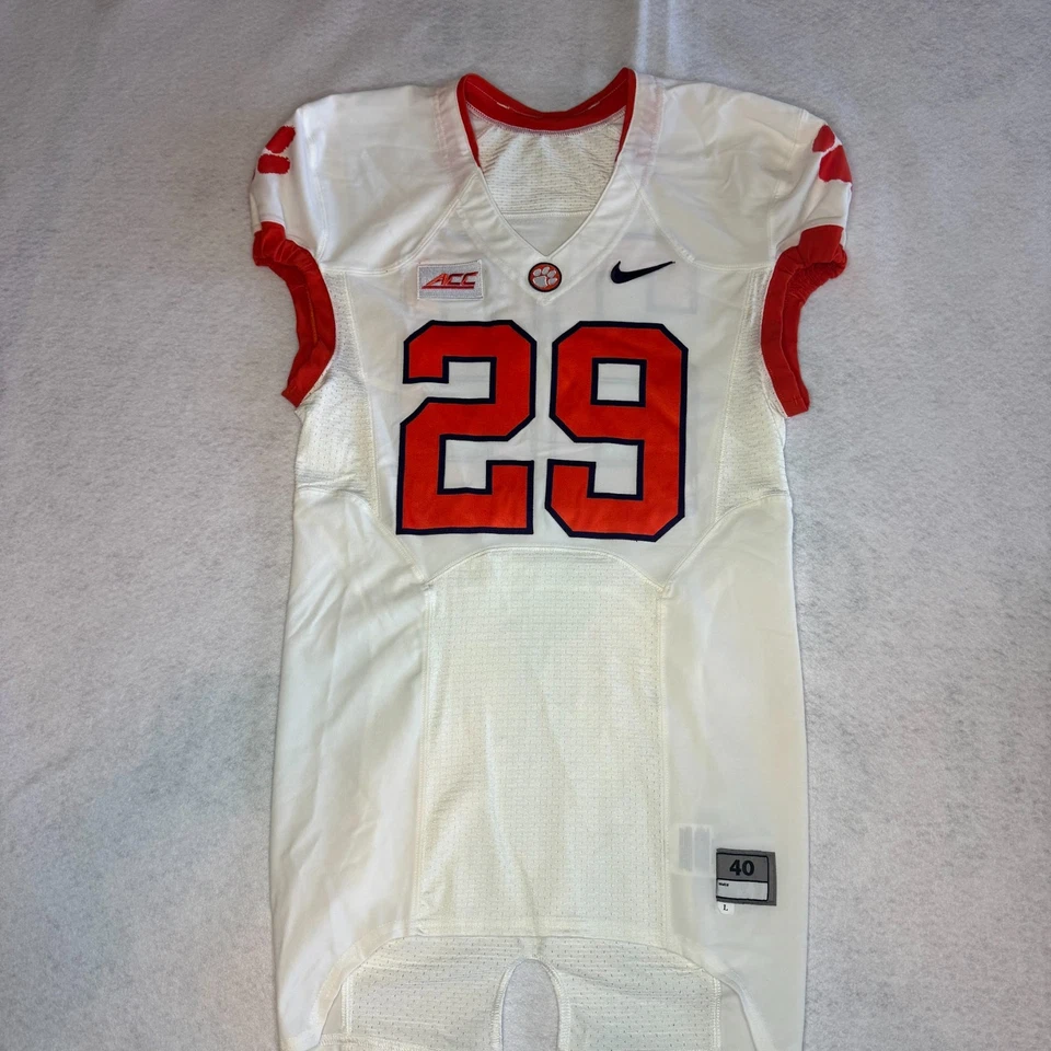Camiseta de futebol Clemson Tigers #29 Nike branca tamanho 40 L ACC NCAA jogador emitida - Imagem 2 de 4