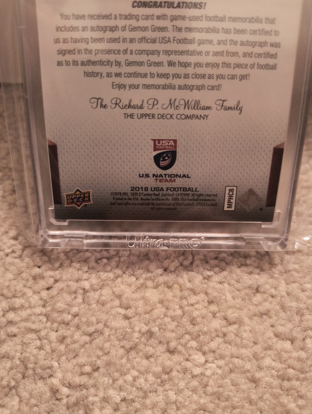 Gemon Green - 2018 USA Upper Deck Football 1/1 Auto - University Of Michigan view 3
