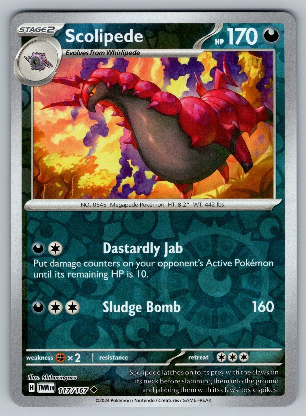 SCOLIPEDE 117/167 TWILIGHT MASQUERADE POKEMON (REVERSE HOLO, NM)