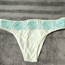 VERO MODA Intimates Women's Thong Swim Bikini White Aqua Embroidered Sequins L