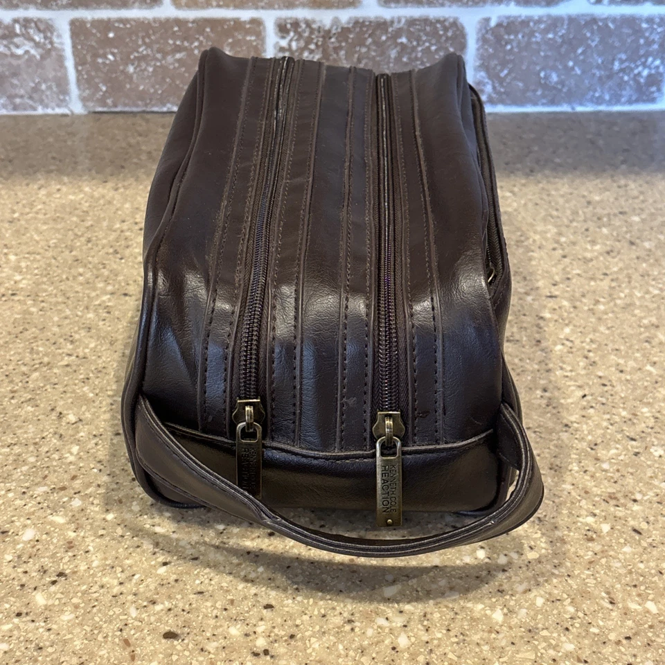 Bolso organizador de viaje Kenneth Cole Reaction marrón imitación cuero aseo aseo aseo Foto 3 de 4